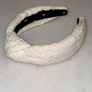 Lele Sadoughi Ivory Embroidered Headband - has make up on it